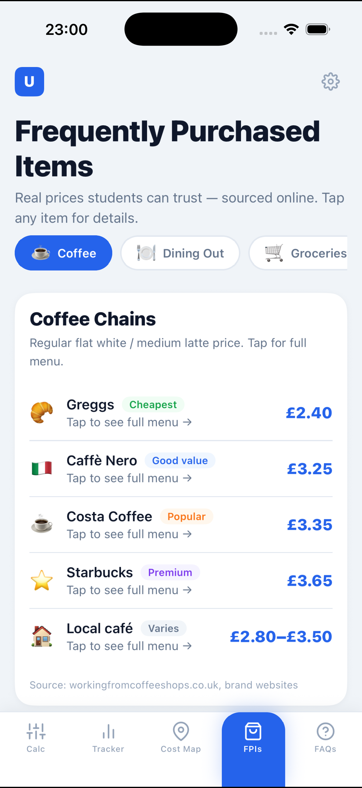 Accommodation screen